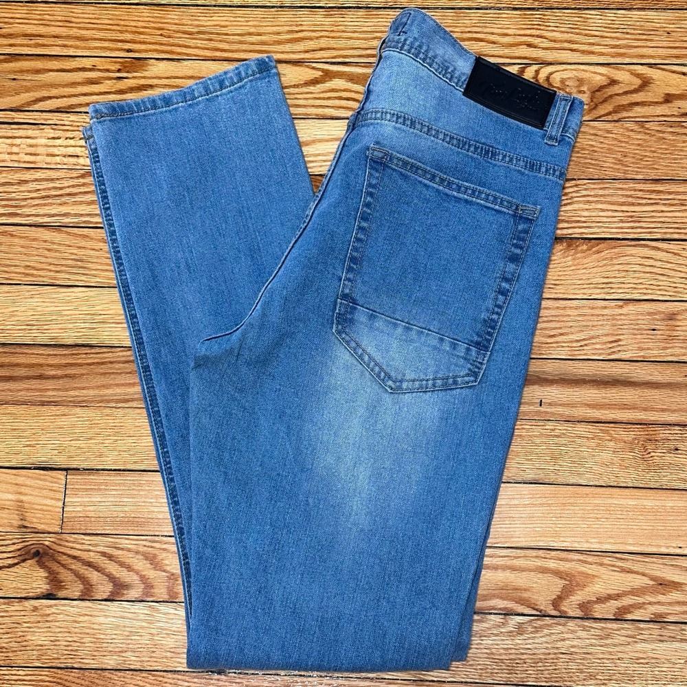 True Luck Mens Straight Leg Light Wash Stretch Denim Jeans 34x32